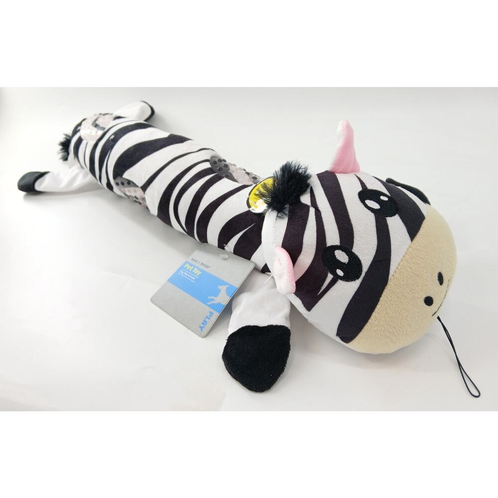 Wag N' Woof Zebra Plush Dog Toy Squeaker Tug Crinkle Durable Black White